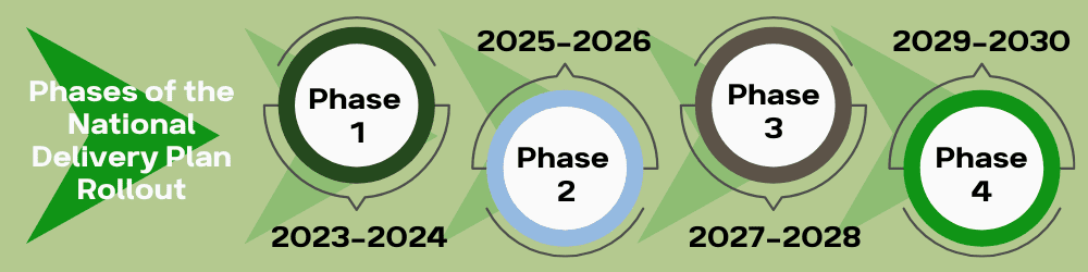 A graphic listing the four phases of the National Delivery Plan rollout